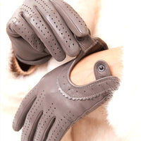 2 Pieces Women's Leather Driving Gloves Authentic Lambskin Perforated Lambskin Gloves Breathable for Drivers, Motorcyclists, Warm Weather