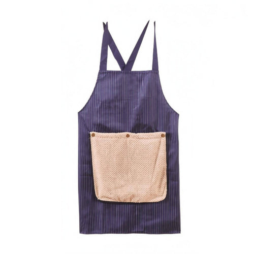 Crisscross-Back Apron Detachable Wipe Cloth Striped Apron Contrasting Trim