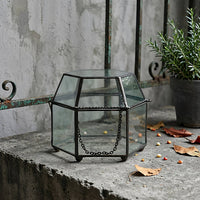 Hexagonal Glass Box Hinged Lid Lidded Display Box Vintage Jewelry Case Multipurpose Vintage Design Jewelry Organizer for Desktop