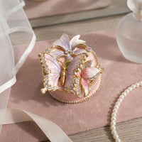 Butterfly Flower Jewelry Box Golden-Hued Trim Enamel Jewelry Box Textured Finish