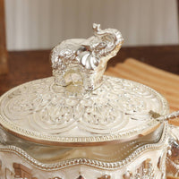 Elephant Sugar Bowl with Spoon Luxury Quality Ornate Silver Condiment Jar