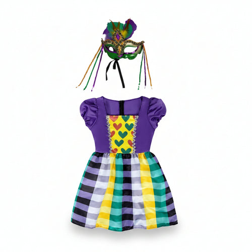 Carnival Costume Dress Glittery Plaid Costume Dress Feather-Like Accents