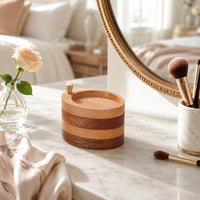 Oval Wood Jewelry Box Polished Finish Tabletop Decor Compact