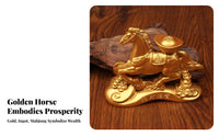 Sand Gold Finish Chinese Astrological Horse Ornament Metal Craft Chinese Astrological Horse Sculpture Auspicious Gift for Desktop, Office