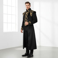 Medieval Steampunk Tailcoat Ornate Gold Embroidery for Cosplay