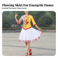 Porcelain Pattern Dancewear Set, Square Dance Costume, Classical Style, Princess Sleeve, Flowing Skirt