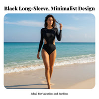 Black Long Sleeve Surfing Suit Streamlined Fit Long Sleeve Single Piece Swimsuit women's Surfing Suit Abdomen Control