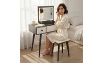 Hinged Lid Vanity Table Modern Minimalist Design Makeup Vanity with Storage Drawers Dressing Table with Mirror and Stool