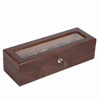 Glass Lid Watch Display Box Metal Lock Wooden Watch Display Case Wood Grain