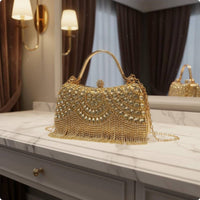 Rhinestone Fringe Clutch Wrist Strap Crystal Tassel Evening Bag Glamorous