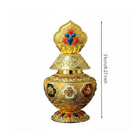 Tibetan Treasure Bottle Embossed Pattern Buddhist Ritual Bottle Handcrafted Design Ornate Alloy Urn for Collectors, Altar, Shrine