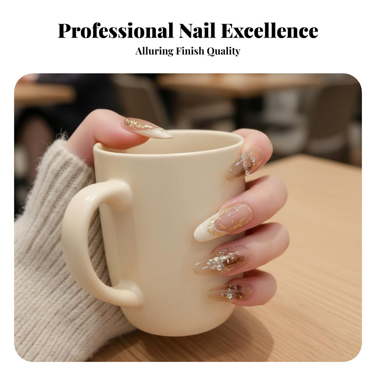 Honey Gradient Press On Nails, Handmade, Floral, Removable