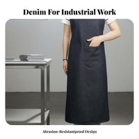 Wear-Resistant Denim Bib Apron Long-Lasting Denim Work Apron Large Pockets for Craftsmen, Woodworkers, Factory, Workshop, Woodworking