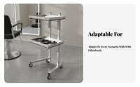 Multi-Functional 2-Tier Foldable Rolling Trolley Sturdy Construction Foldable Wheeled Shelf Easy to Clean Storage Trolley No Assembly Required for Salon Professionals Artists, Barber Shop, Home, Living Room, Bedroom