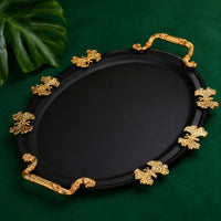 Black and Gold Tray Ornate Handles Oval Metal Tray