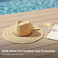 Crown Top Straw Hat Hand-Woven Wide Brim Straw Hat Headwear Adjustable Fit Chic Accessory Breathable for Women, Summer, Beach