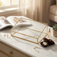 Jewelry Box with Glass Panels Gold-Tone Jewelry Display Case Elegant for Dresser