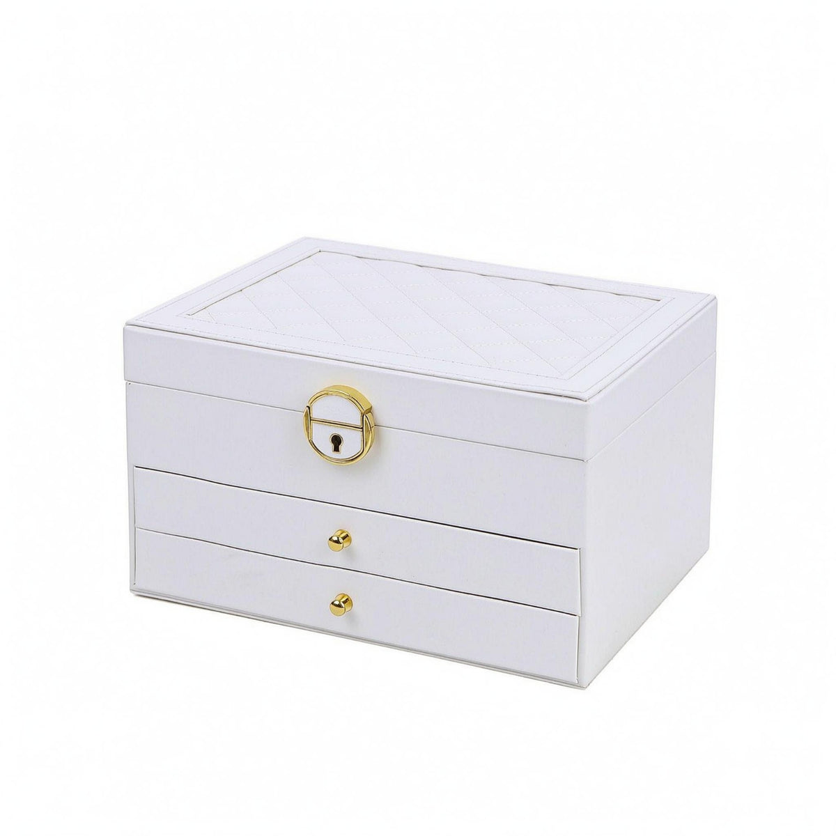 Three-Layer Jewelry Box PU Leather Hard-Shell Jewelry Case Gold-Tone