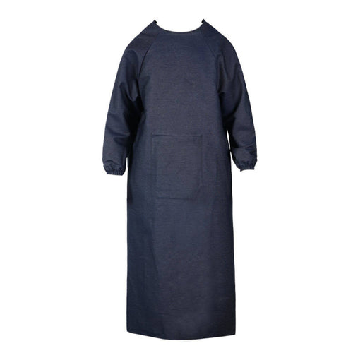 Long Sleeve Denim Apron Stain-Resistant Backwards Wear Work Coat Large Pocket