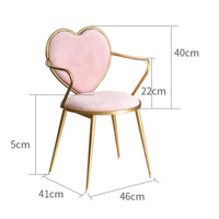 Heart Shaped Rear Chair Nordic & Design Modern Makeup Chair Gold Frame Velvet Armchair Cushioned Seat Indoor Seating for Bedroom