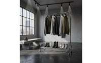 Brushed Finish Stainless Steel Clothing Display Stand Minimalist Design Freestanding Closet Organizer Heavy Duty Home Furniture for Boutique Owners, Laundry Room
