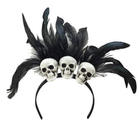 Halloween Skull Headband, Dark Feather Headpiece, Cosplay Victorian Performance Accessory