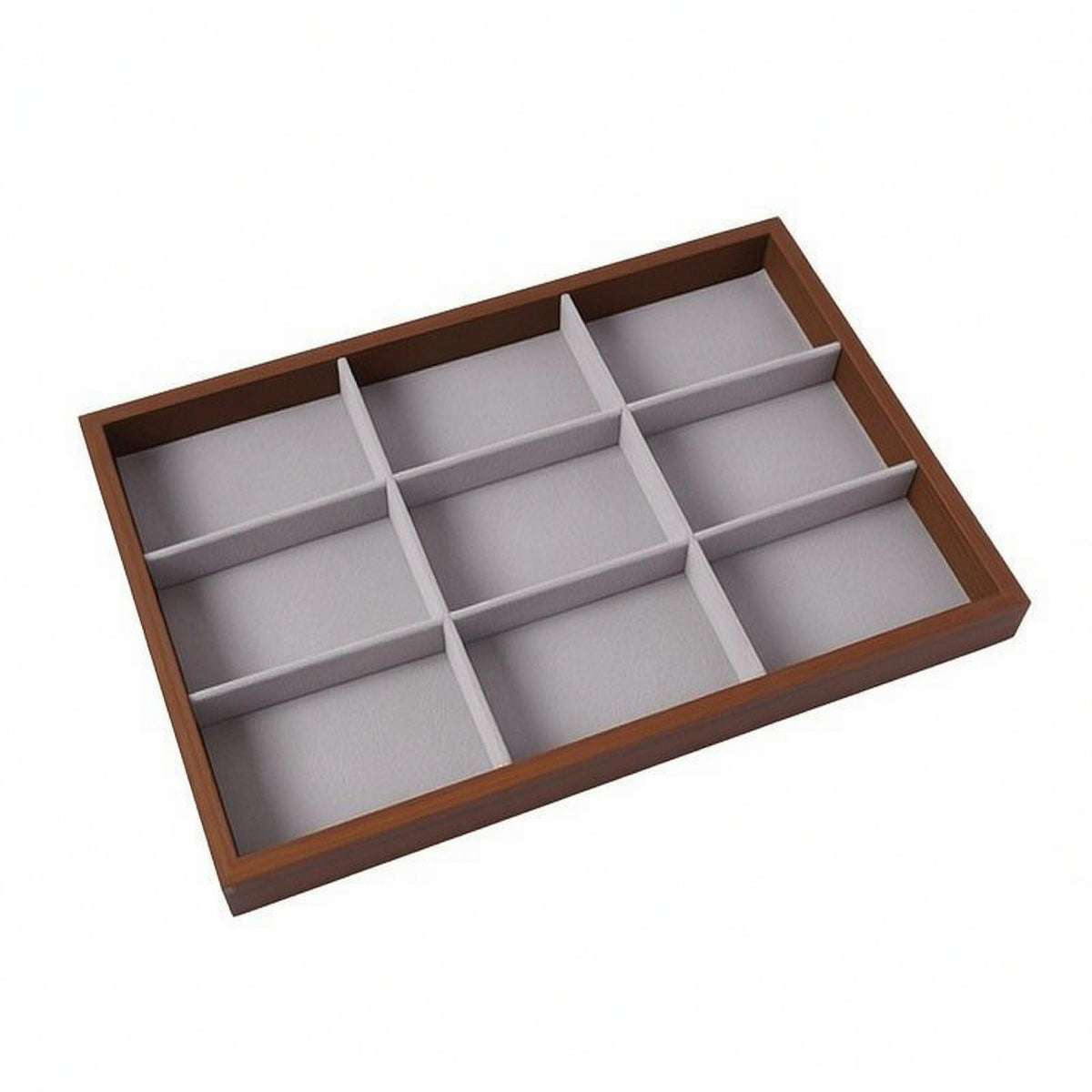 Wooden Jewelry Organizer Walnut-Colored Lined Accessory Tray Space-Saving