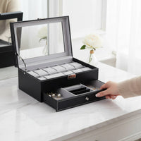 2-Tier Watch and Jewelry Box Debris-Resistant-Resistant 2-Tier Jewelry Organizer Men's Valet Box Secure Metal Clasp for Women