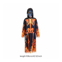 Halloween Cosplay Outfit Stage Performance Use Flame Skeleton Costume Easy to Wear Hooded Skeleton Robe for Kids, Party