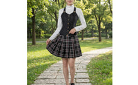 Anime Cosplay Outfit with Vest Plaid Cosplay Costume Pleated School Uniform Layered for Cosplayers, Photoshoots