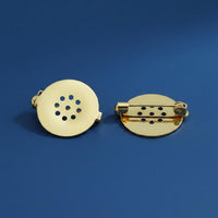 Perforated Disc Brooch Base DIY Craft Round Sew-on Pin Back Gold Tone