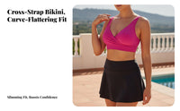 Stretchy Material Cross Swim Top Removable Pads Cross Back Swim Top Flattering Fit for Adults, Teens, Summer, Swimming