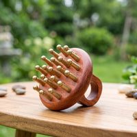 Wooden Massage Brush with Brass Pins Compact Brass Pin Massager Full Body