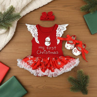 3 Pieces Tutu Romper Dress Ruffle Sleeves Baby Girl Outfit Set for Photo