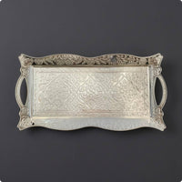 Metal Tray with Handles Openwork Rectangular Silver Tray Decorative