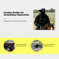 Black Wide Brim Cowboy Hat, Unisex, High Crown