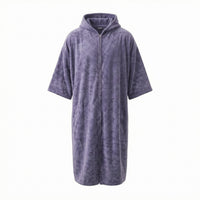 Hooded Bathrobe Zippered Short-Sleeve Robe Soft for Adults