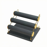Three-Tier Jewelry Display Stand Golden Velvet Jewelry Organizer Space Saving