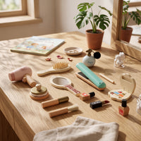 Wooden Pretend Makeup Kit Miniature Toy Cosmetic Set Rounded Shapes for Kids