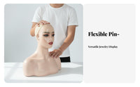 Pinnable Mannequin Head with Shoulders Pierced Ears Hairpiece Display Head Long-Lasting PVC for Stylists, Retailers, Salon, Shop Window