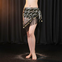 Belly Dance Hip Scarf Lightweight Sequin Fringe Skirt Adjustable Tie for Dancers