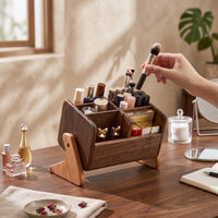 Wooden Cosmetic Storage Box Stylish Vanity Organizer with Dividers Versatile Case for Women, Bedroom