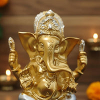 Resin Ganesha Sculpture Lotus Throne Elephant Deity Statue Figurine Handmade