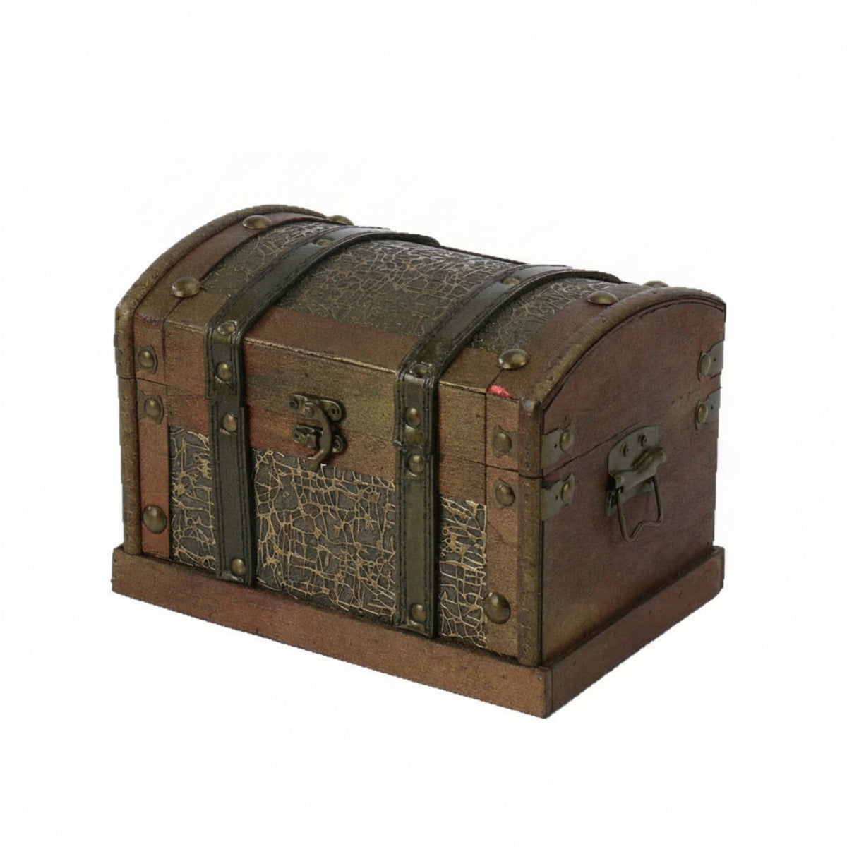 Wooden Treasure Chest Distressed Vintage Storage Chest Metal Look Trim Decorative Keepsake Box for Showcase Ornament