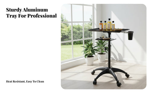 Easy to Move Rolling Salon Tray 360° Rotation Wheels Adjustable Height Rolling Salon Tray Strong Beahoop Capacity Utility Wagon Sturdy Construction for Hair Stylists, Hairstylists, Beauty Professionals, Barber Shop, Barbershop, Workstation