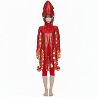 Squid Costume Shiny-Look Jumpsuit with Hood Novelty Bodysuit for Cosplay
