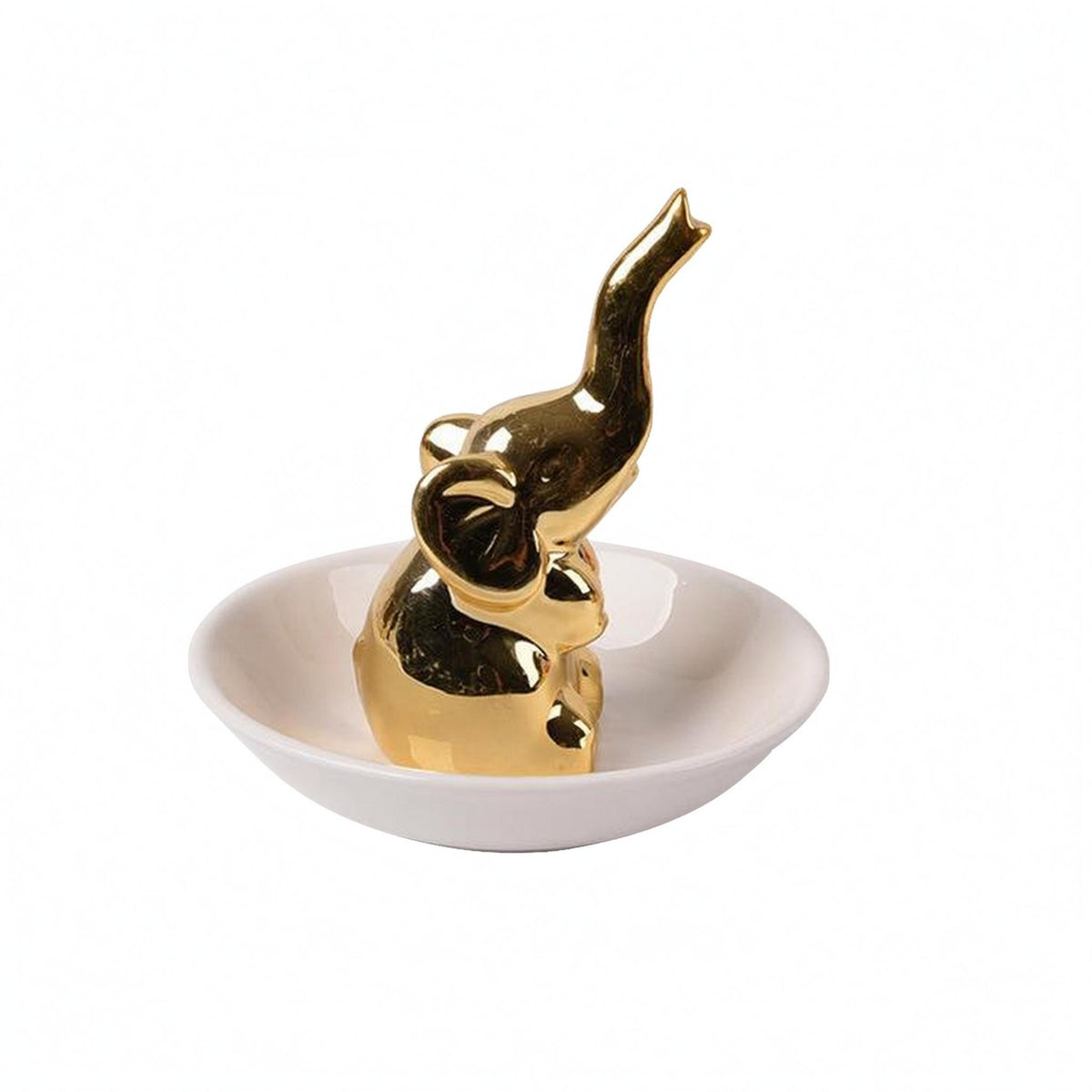 Ceramic Elephant Band Dish Glossy Finish Decorative Accessory Tray Good Luck