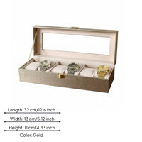 6 Slot Watch Box Front Clasp Glass Top Watch Box Soft Padded Interior