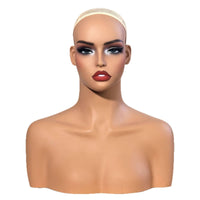 Mannequin Head with Shoulders PVC Mannequin Head Bust Skin-Toned Jewelry Display Bust