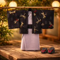 Doll Kimono Outfit Wide Sleeves Doll in Kimono Attire Outfit Wooden Sandals Toy Clothing